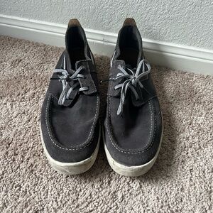 Men's Black Suede Slip-On Loafers with Gray Laces